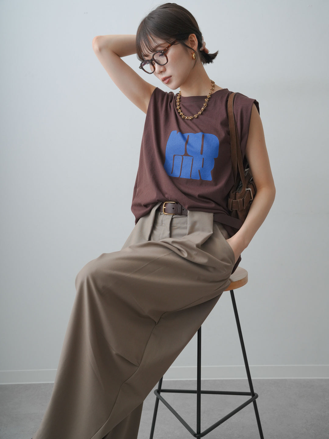 [SET]ワイドネックプリントTEE+ショルダータックノースリーブオーバーTEE(2set)