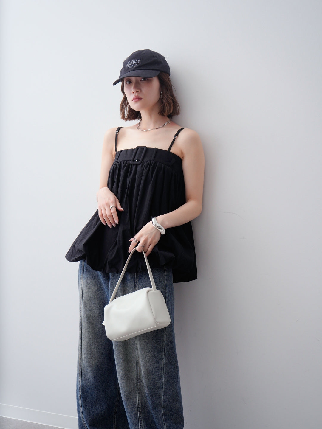 [予約]バックル付バルーンキャミトップス/black