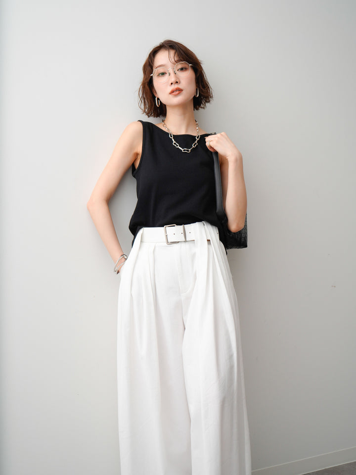 [SET]ツイストタンクトップ+ベルト付デザインループワイドパンツ(2set)