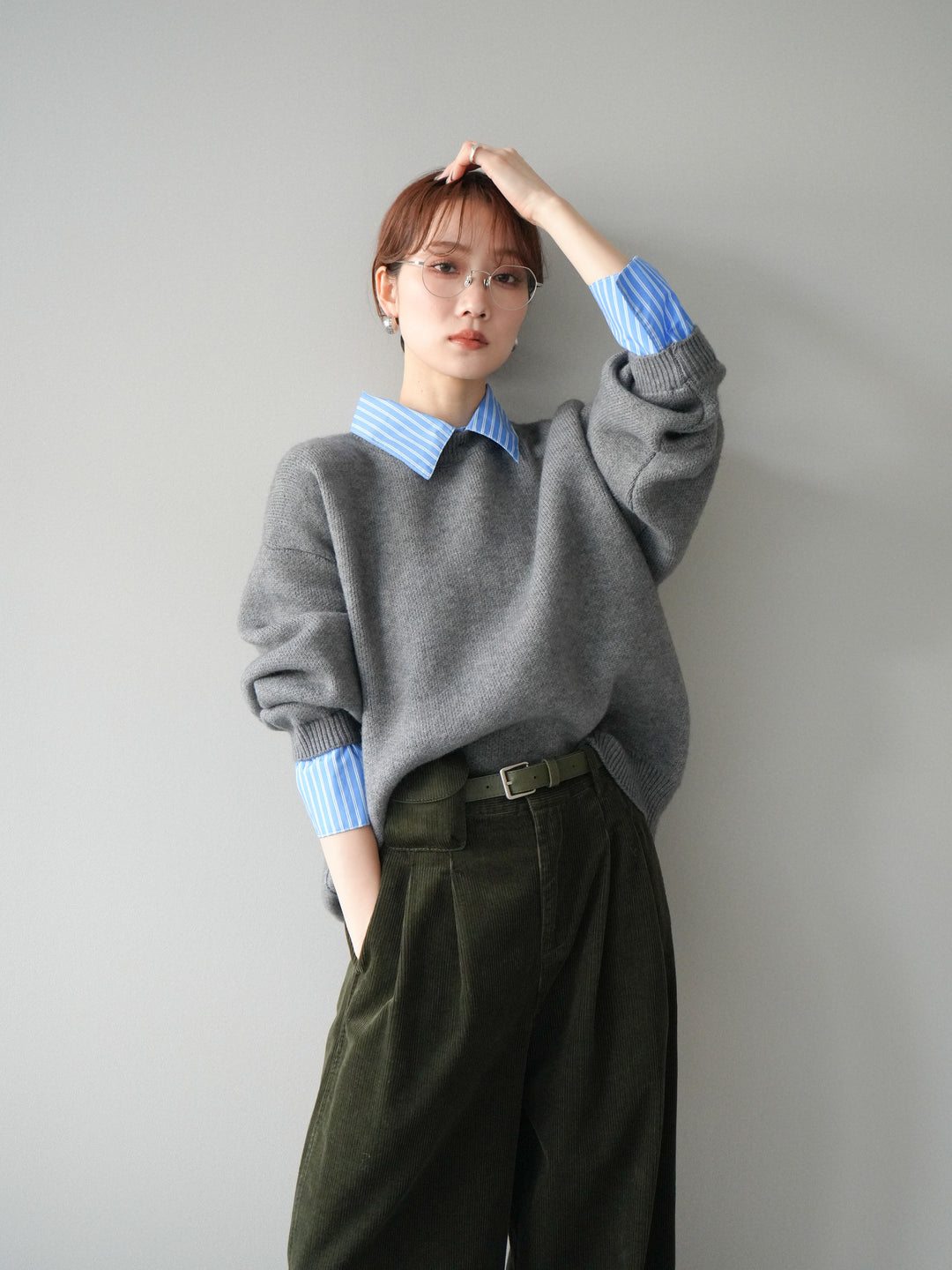 [予約]2WAY襟ニットプルオーバー/gray