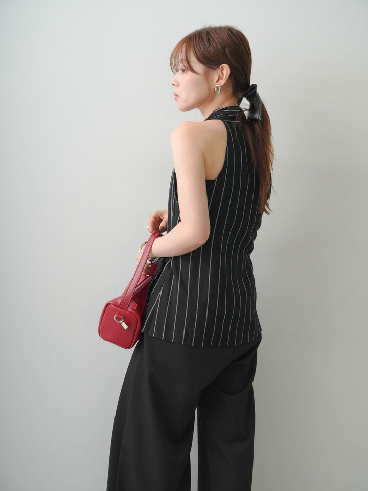 [SET]ストライプカシュクールジレ+クレープデシンタックワイドパンツ(2set)