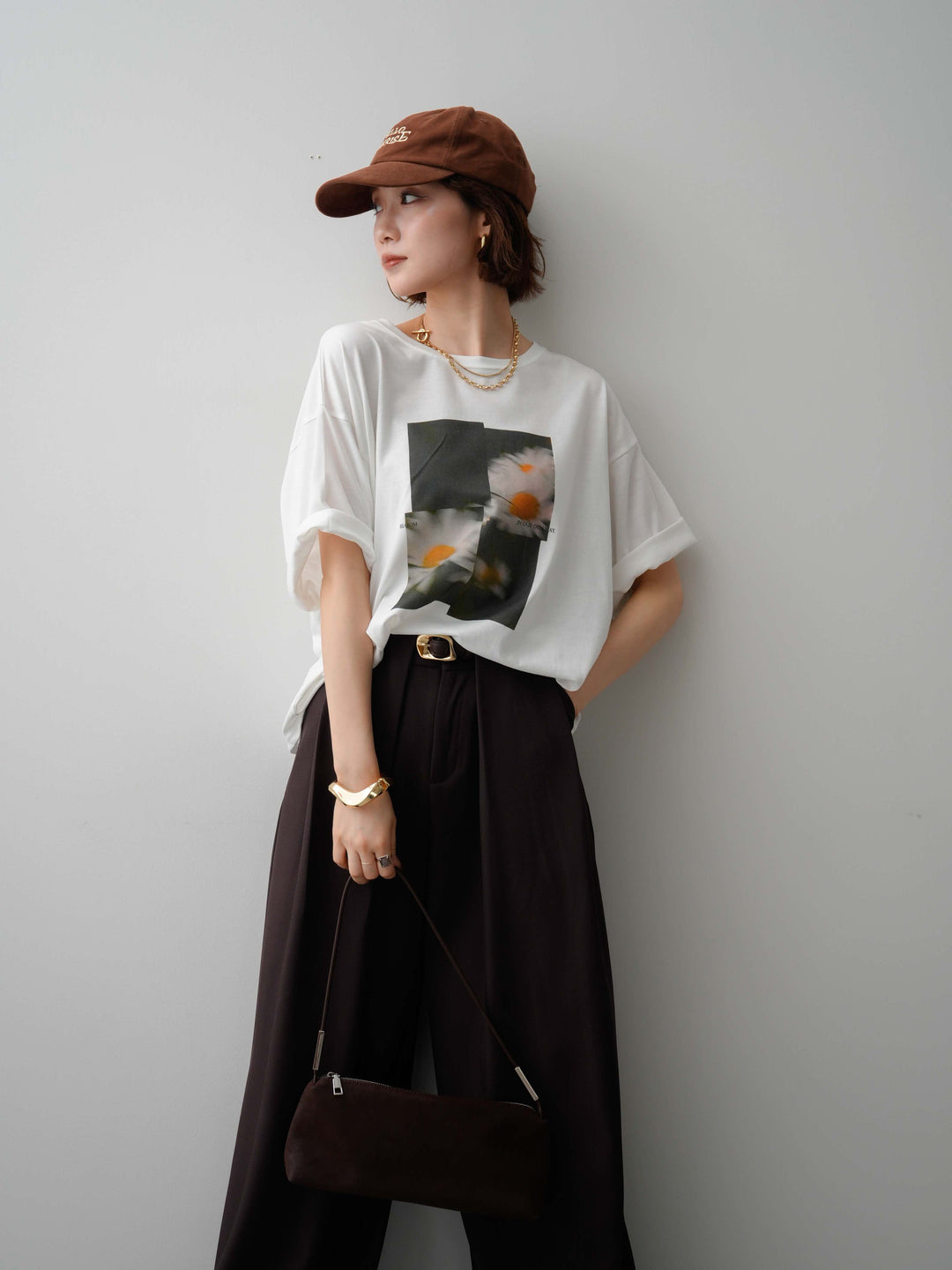 [SET]フラワーフォトTEE+ベルトループデザインワイドパンツ(2set)