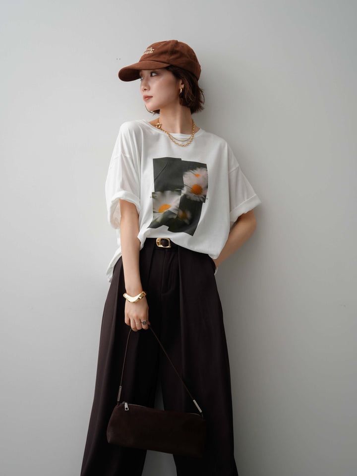 [SET]フラワーフォトTEE+ベルトループデザインワイドパンツ(2set)