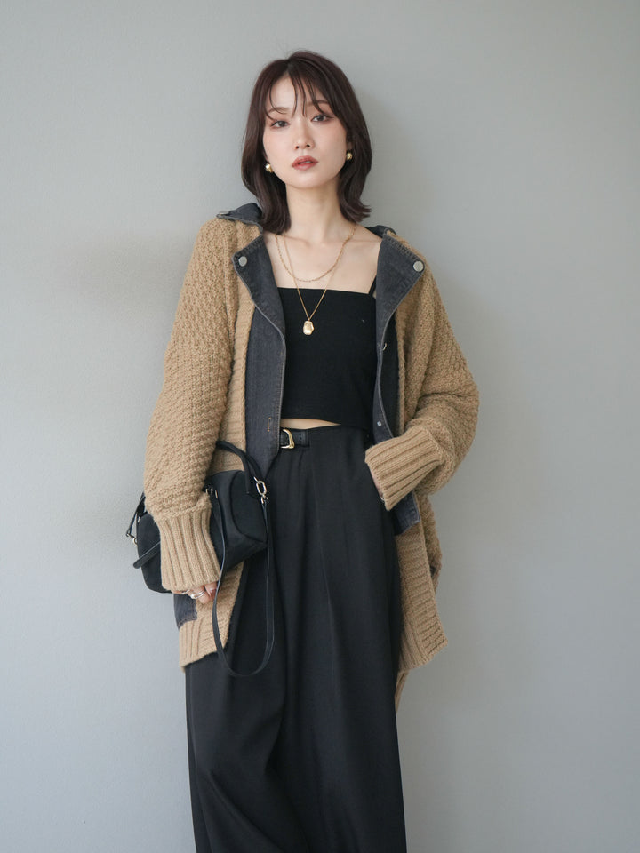 [SET]デニム襟レイヤードニットジャケット+デニム襟レイヤードニットジャケット(2set)