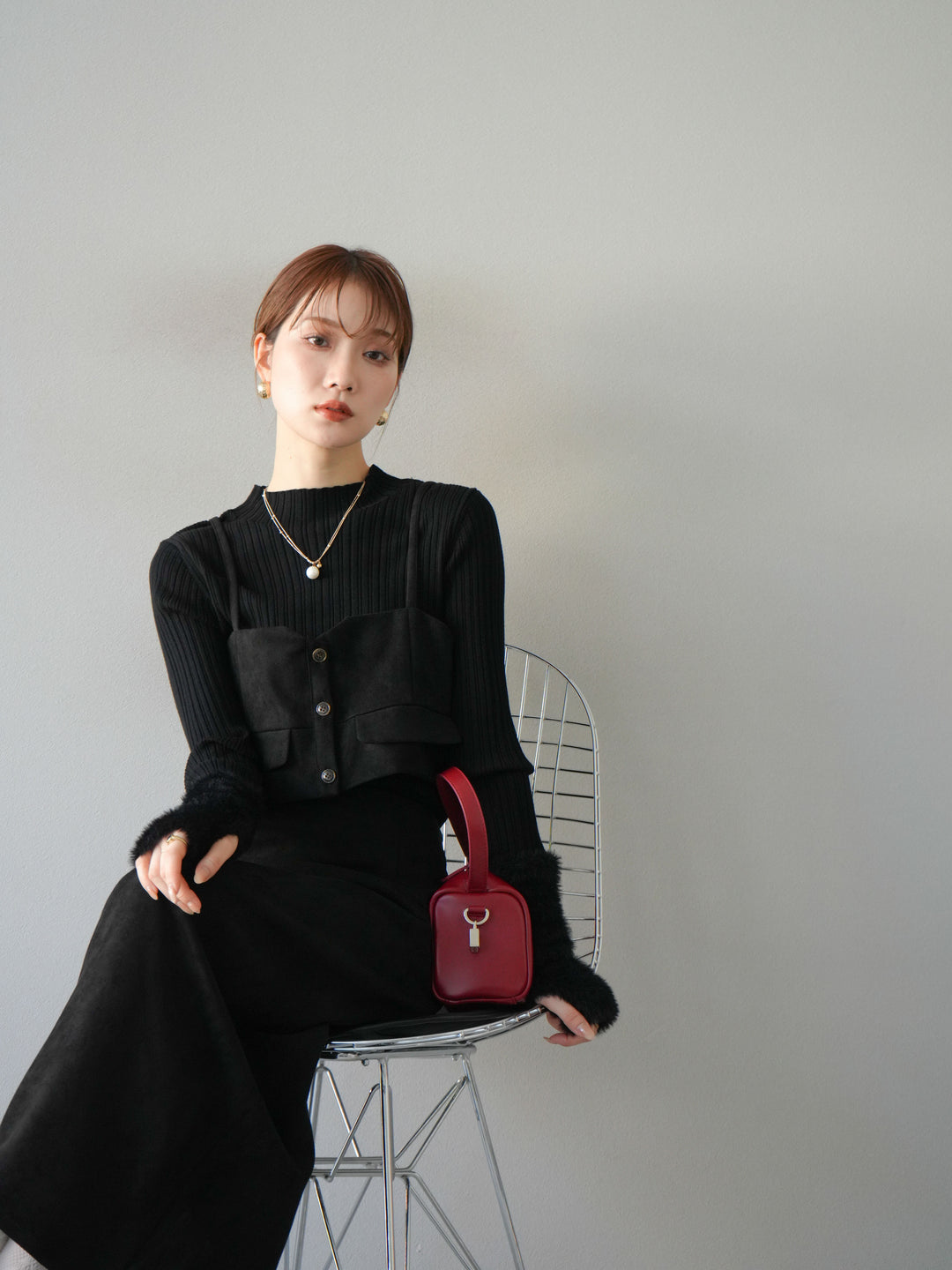 [SET]スウェードビスチェ+スウェードIラインスカート(2set)