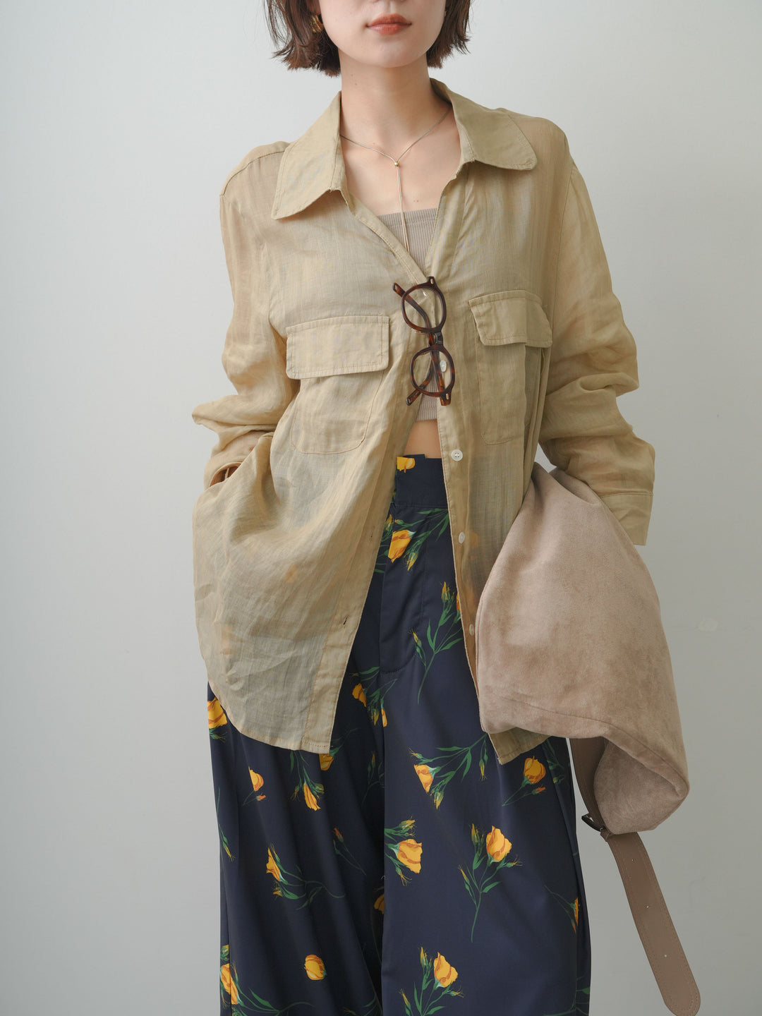 [SET]シアーWポケットオーバーシャツ+選べるアクセセット(2set)