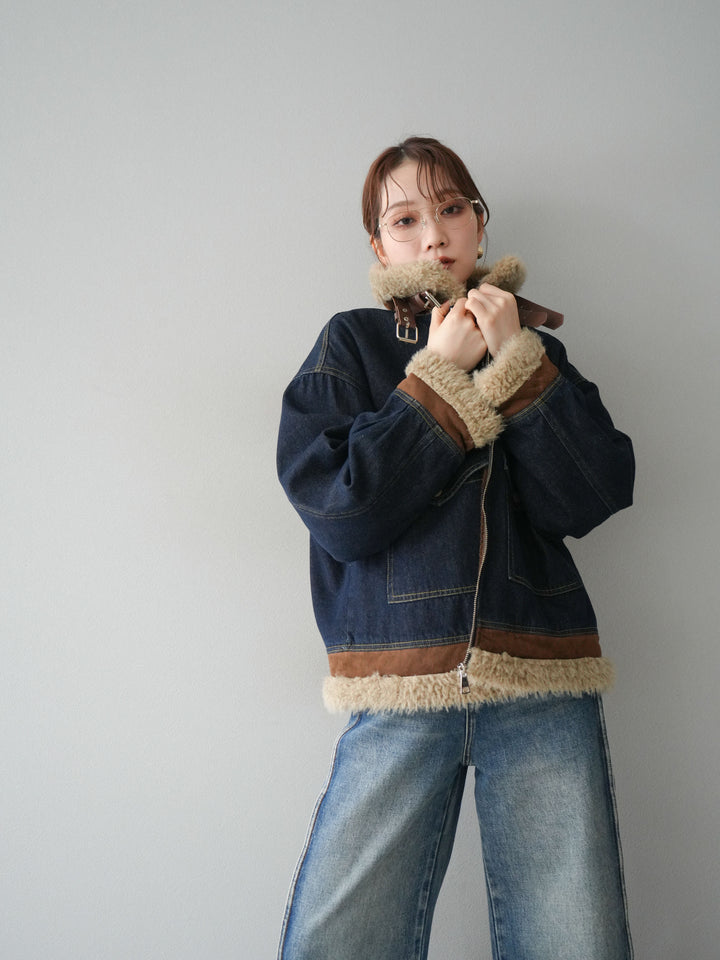 [予約]スタンドカラーファー×デニムジャケット/indigo