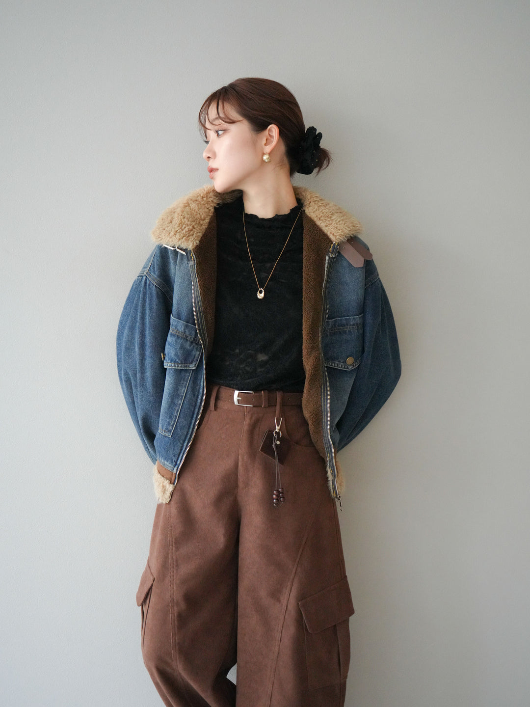 [予約]スタンドカラーファー×デニムジャケット/blue