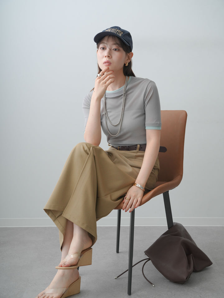 [SET]トリムレイヤードシアー半袖トップス+クレープデシンフラップ付きストレートスカート(2set)