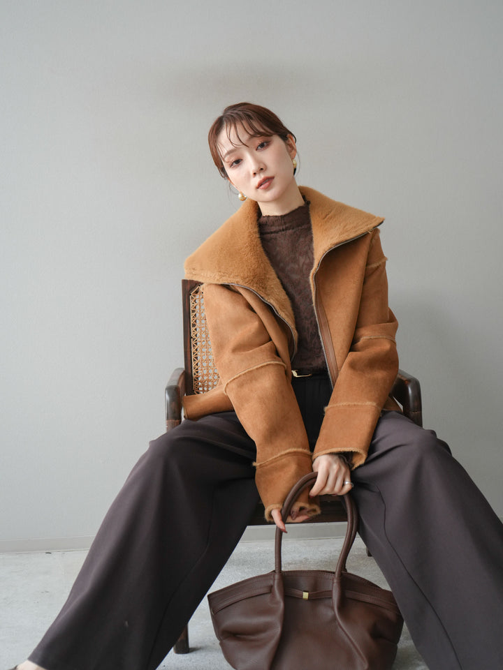 [予約]スタンドカラームートンZIPジャケット/camel