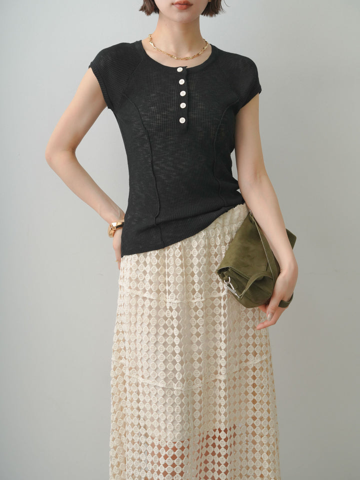 【套裝】亨利羅紋法式夏季針織上衣 + 亨利羅紋法式夏季針織上衣（兩件套）