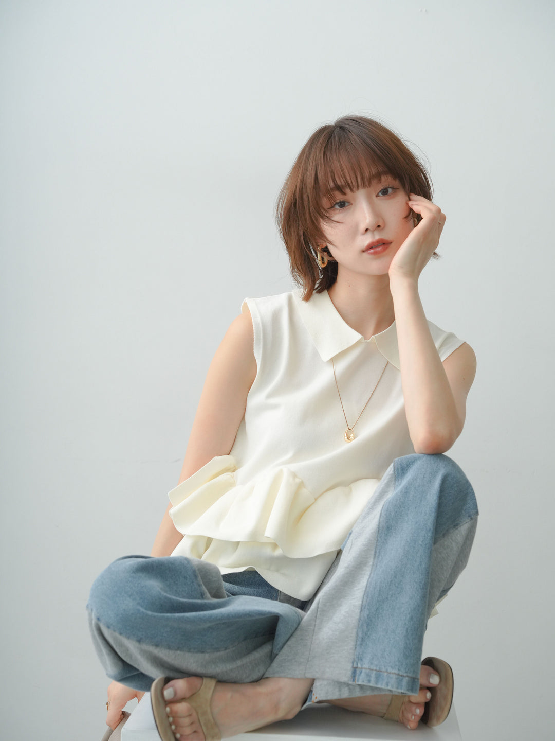 【套裝】雙層荷葉邊無袖針織上衣 + 配件套裝（2 套可選）