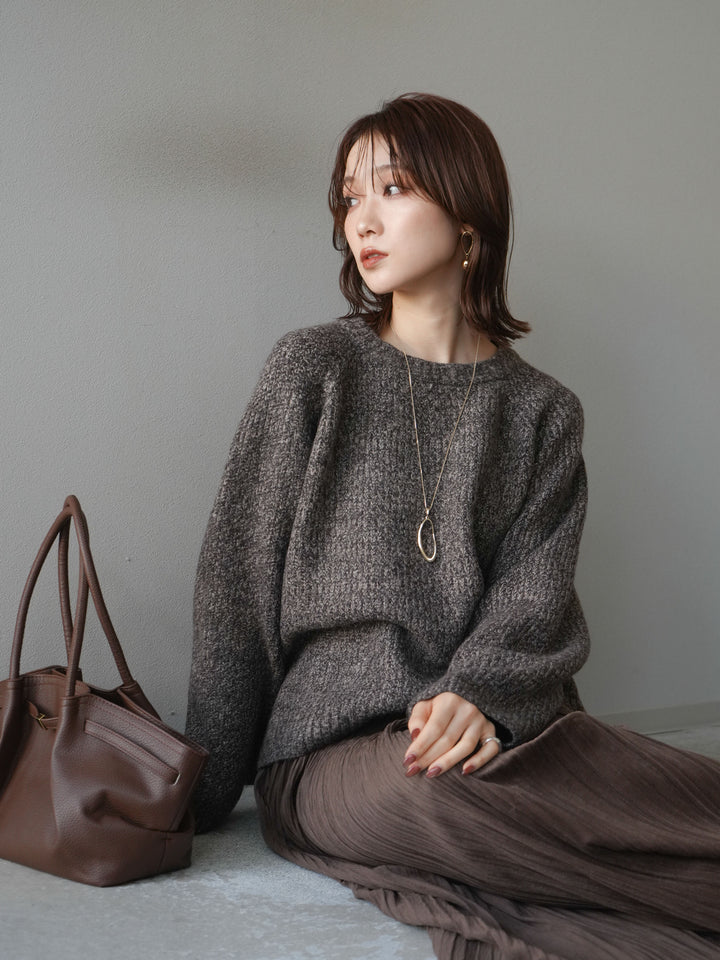 [予約]クルーネック畦編みミックスニット/brown