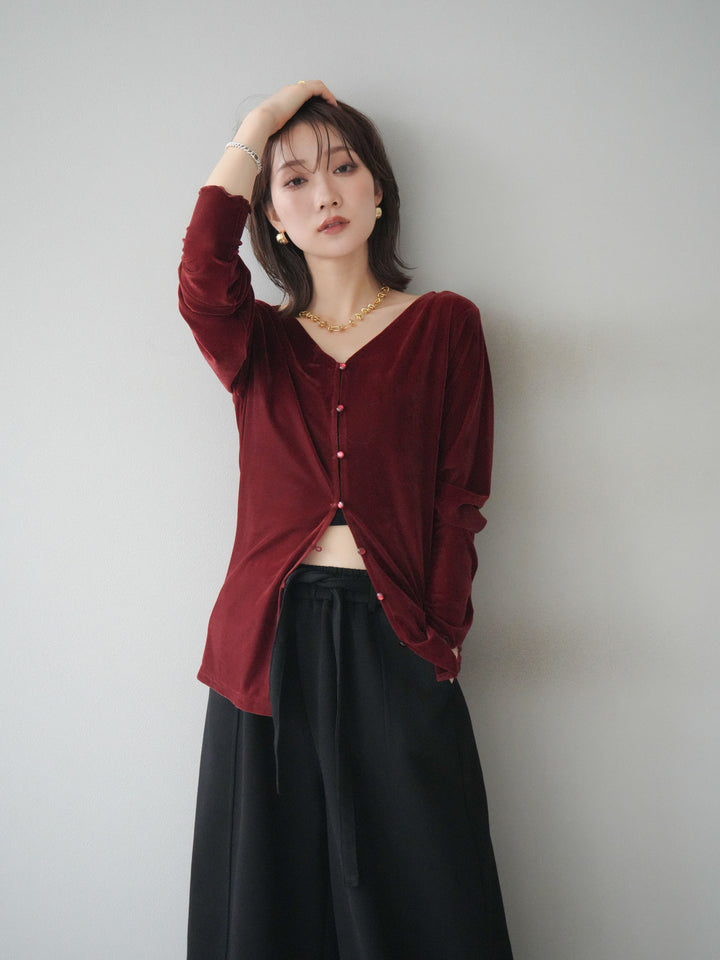 [予約]ベロアカーディガン/bordeaux