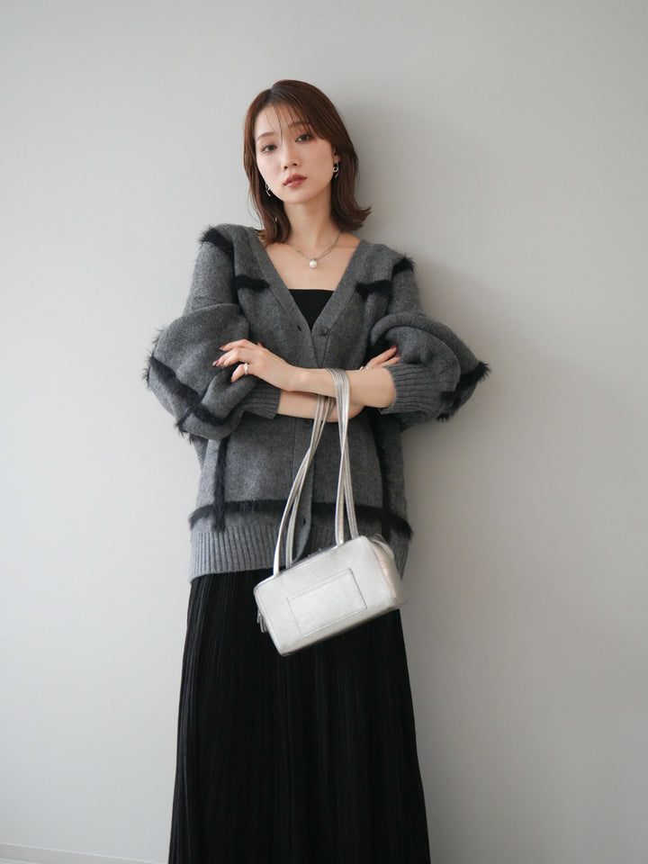 [予約]ミックスシャギーチェックカーディガン/charcoal