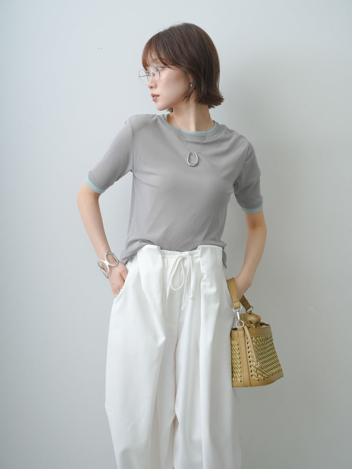 [予約]トリムレイヤードシアー半袖トップス/gray