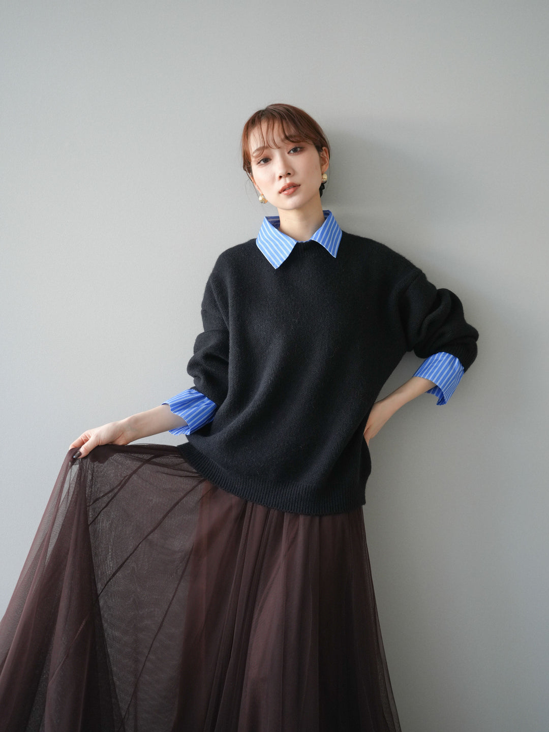 [予約]2WAY襟ニットプルオーバー/black