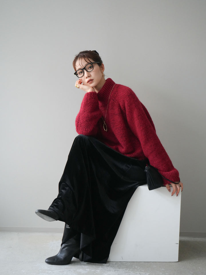 [予約]アシンメトリーハイネックニットプルオーバー/red