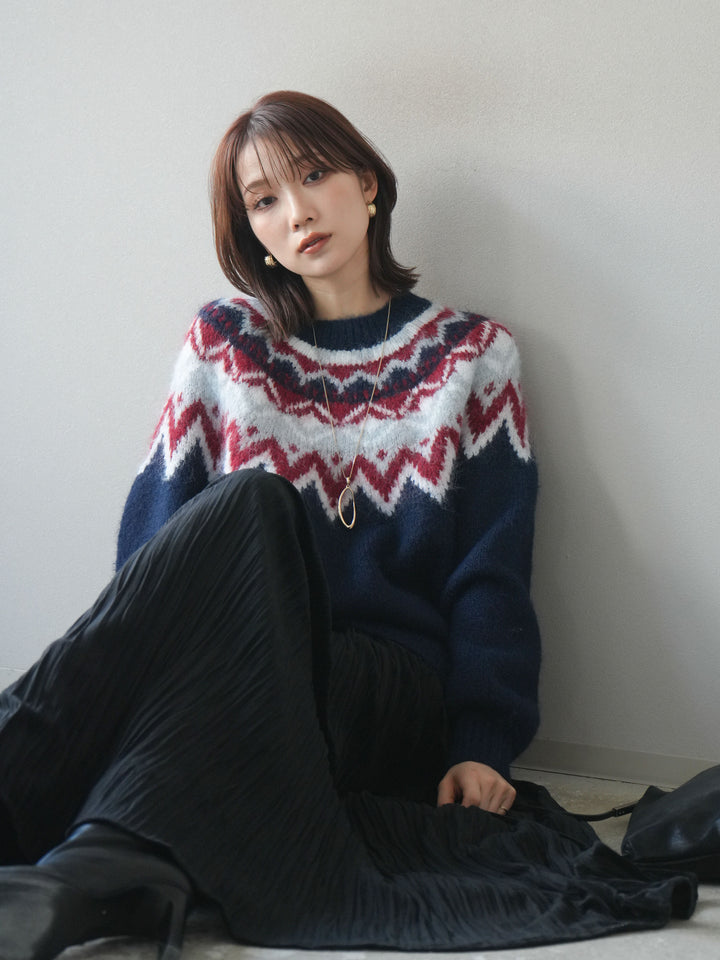 [予約]求心柄オーバーニットプルオーバー/navy