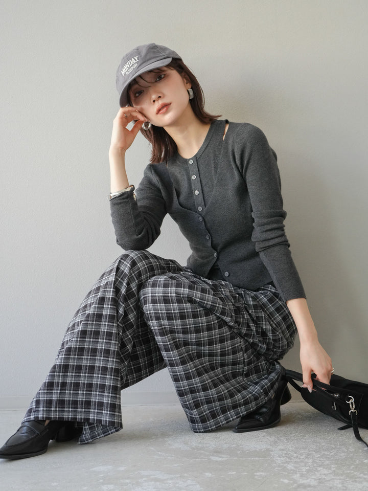 [予約]レイヤードデザインニットカーディガン/チャコール