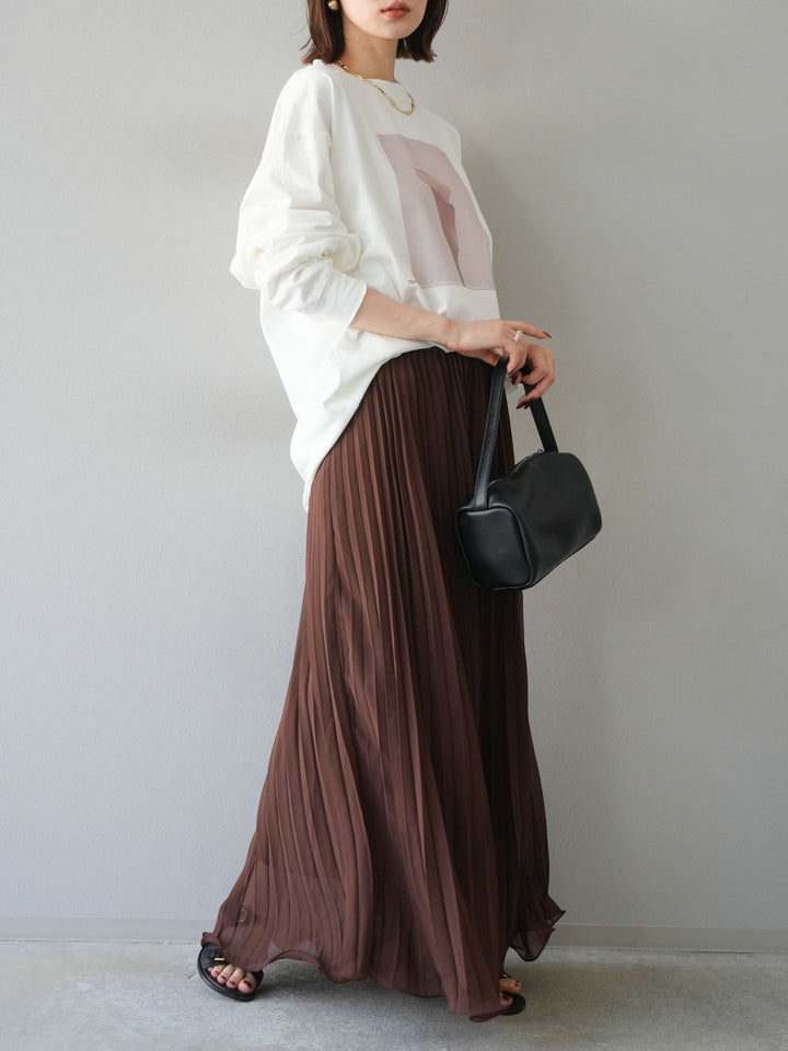 [予約]シフォンプリーツパイピングスカート/ブラウン