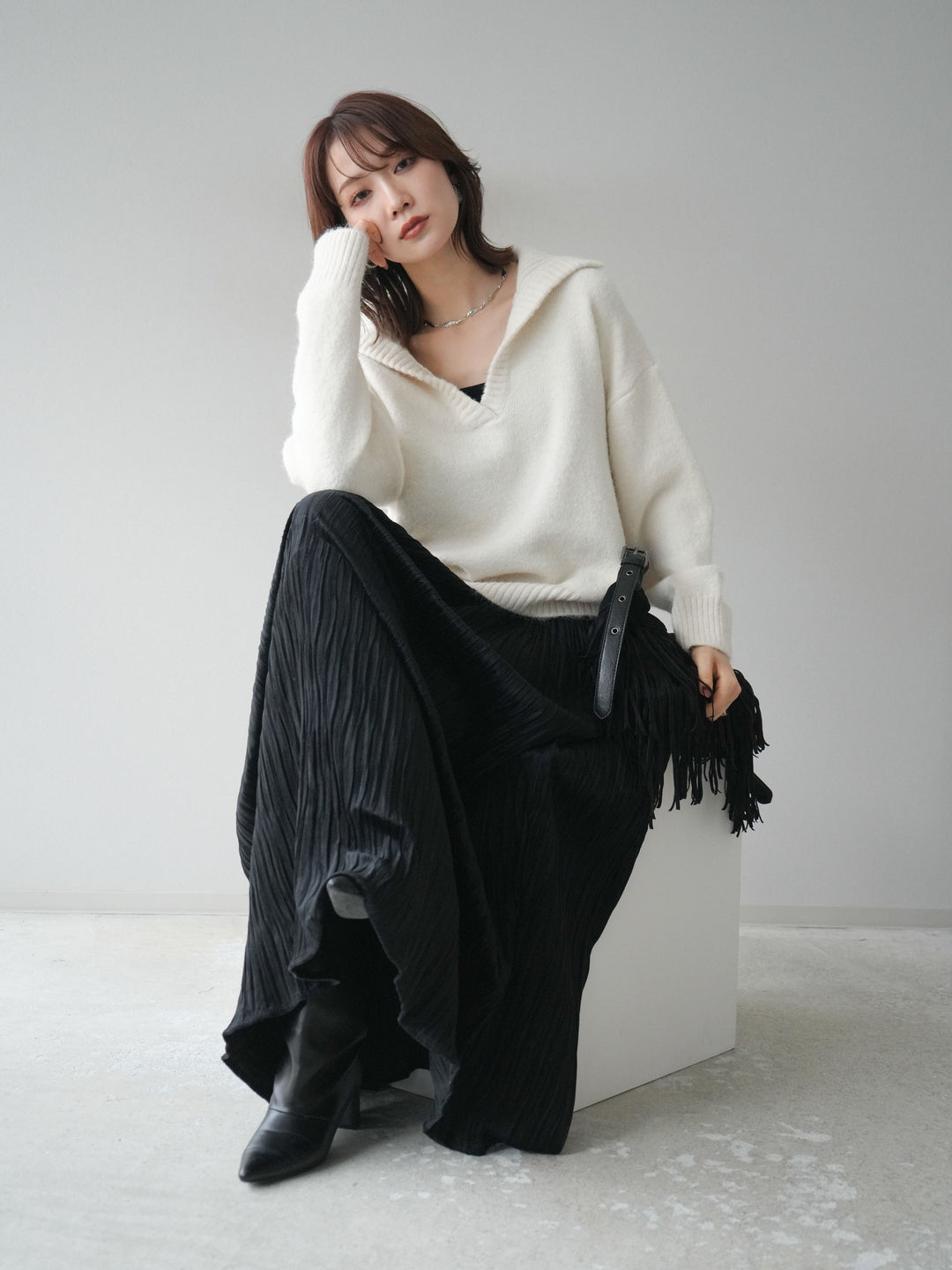 [SET]スキッパーニットプルオーバー+選べるアクセセット(2set)