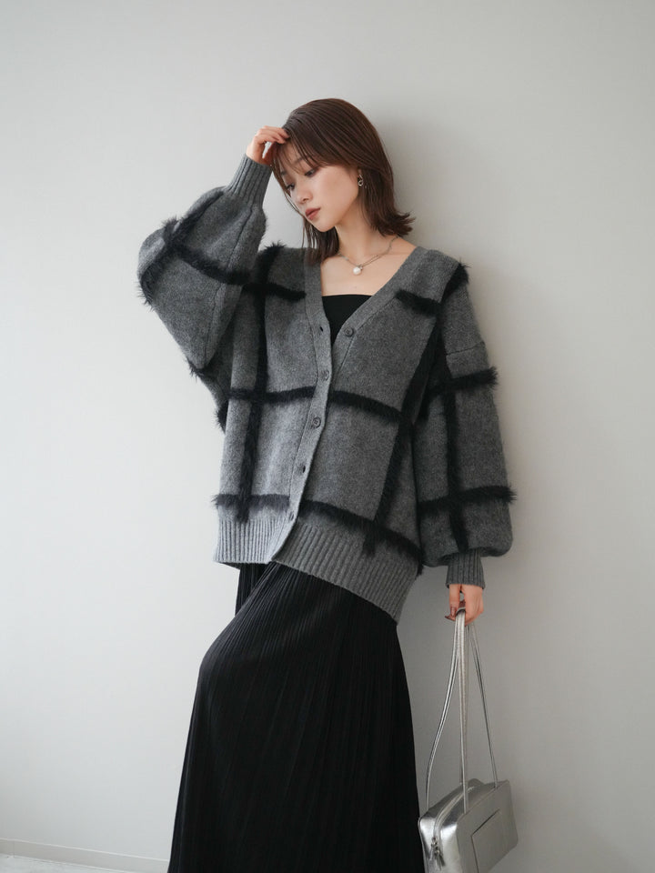 [予約]ミックスシャギーチェックカーディガン/charcoal