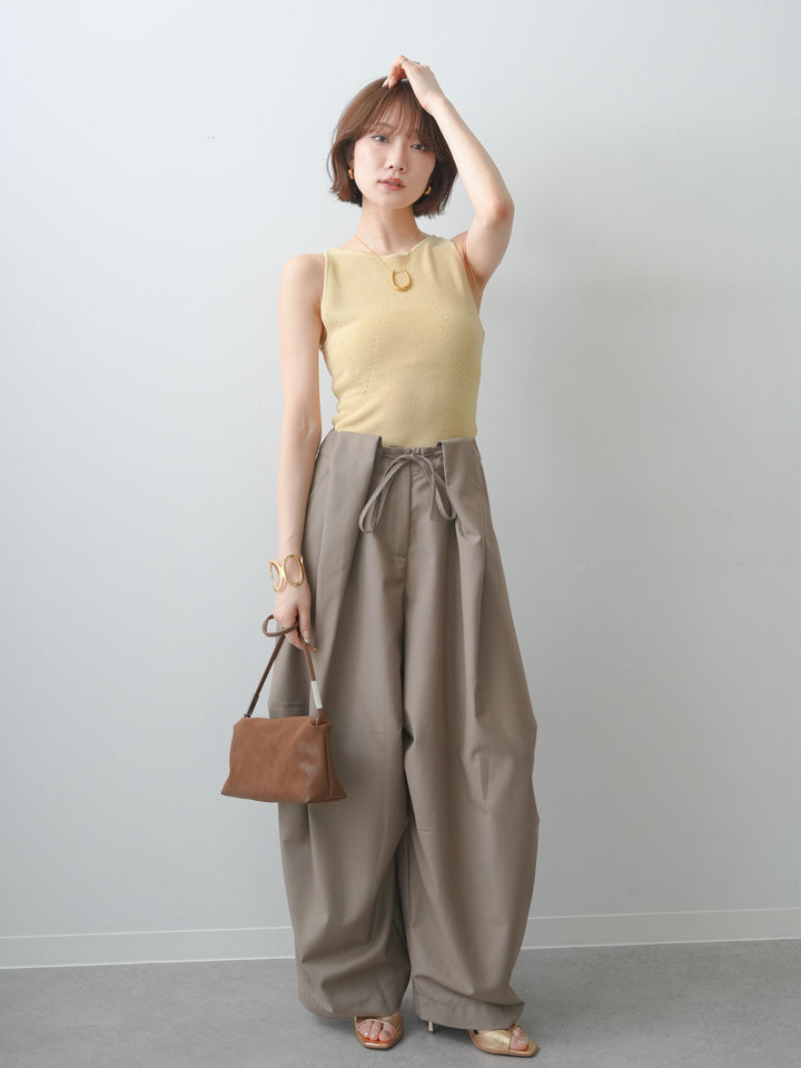 [SET]バックスリットニットタンクトップ+ベルトループカーブタックワイドパンツ(2set)