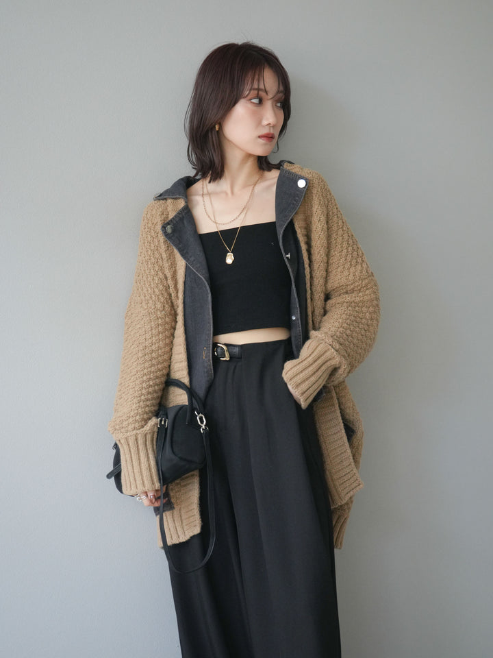 [予約]デニム襟レイヤードニットジャケット/beige