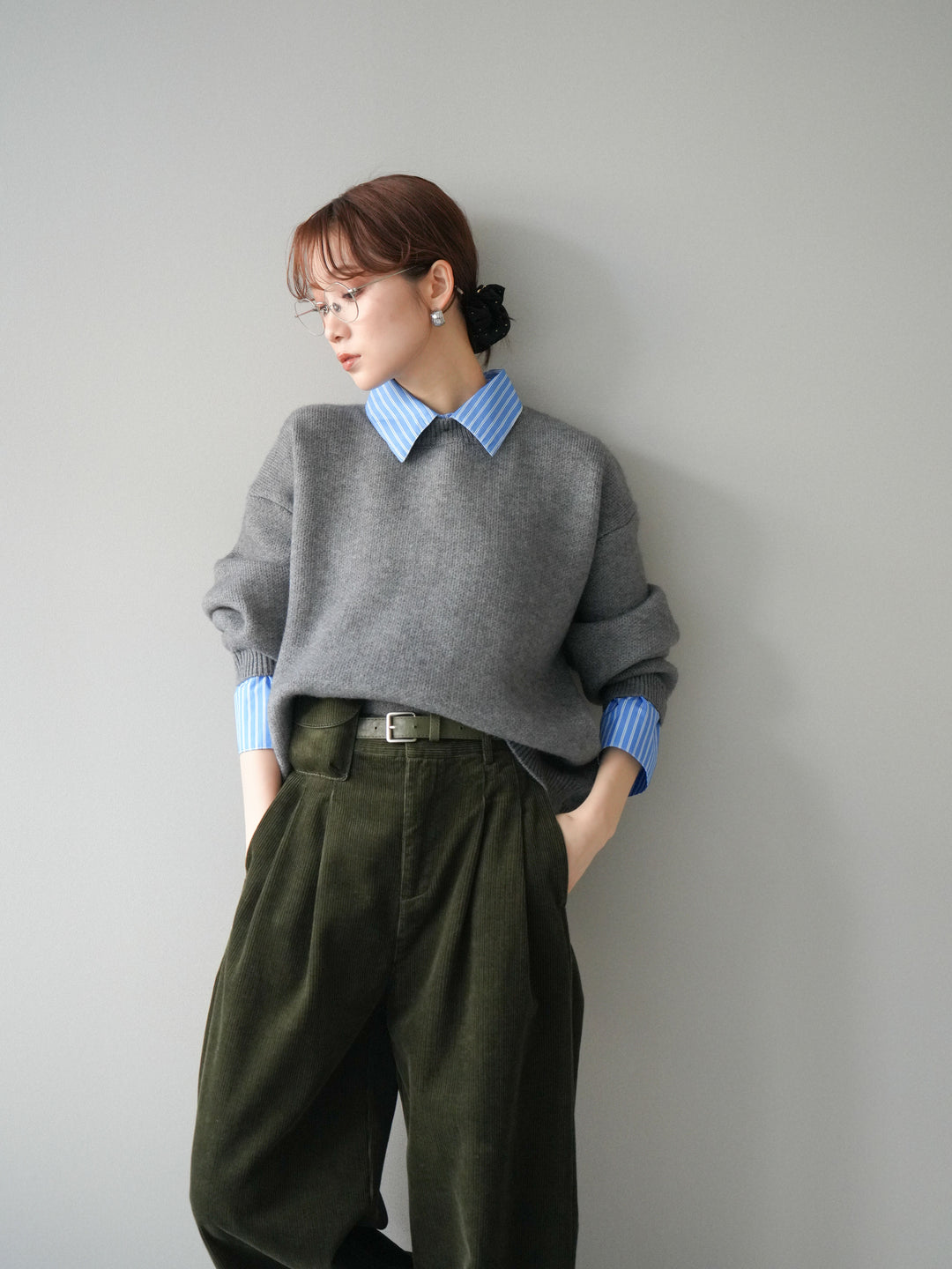 [予約]2WAY襟ニットプルオーバー/gray