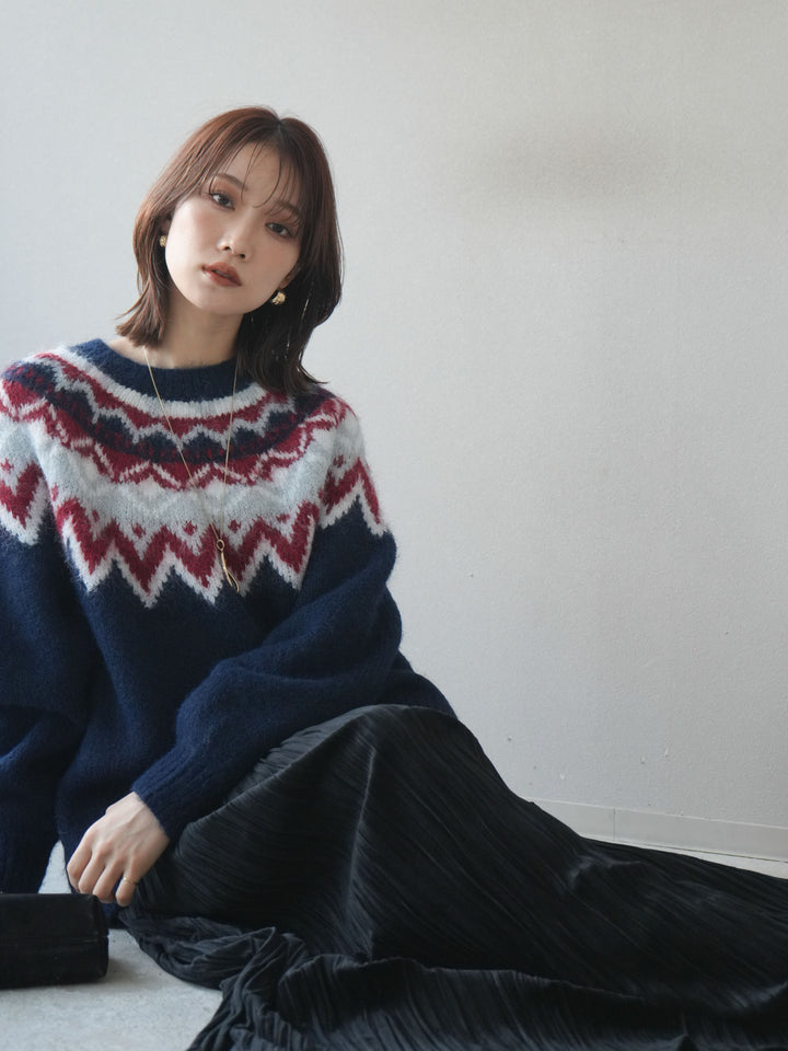 [予約]求心柄オーバーニットプルオーバー/navy