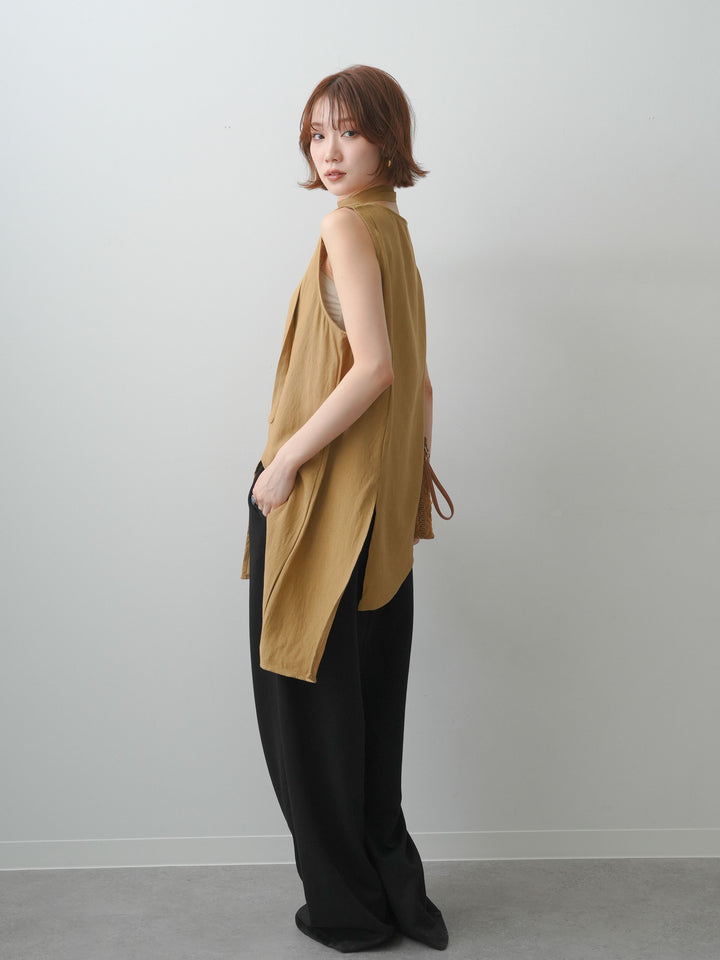[SET]タイ付アシメヘムノースリトップス+リラックスドレープスウェットパンツ(2set)