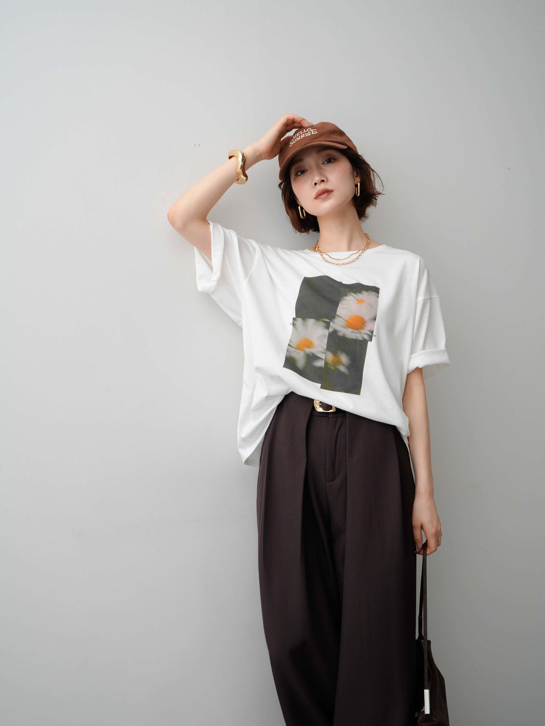 [SET]フラワーフォトTEE+ベルトループデザインワイドパンツ(2set)