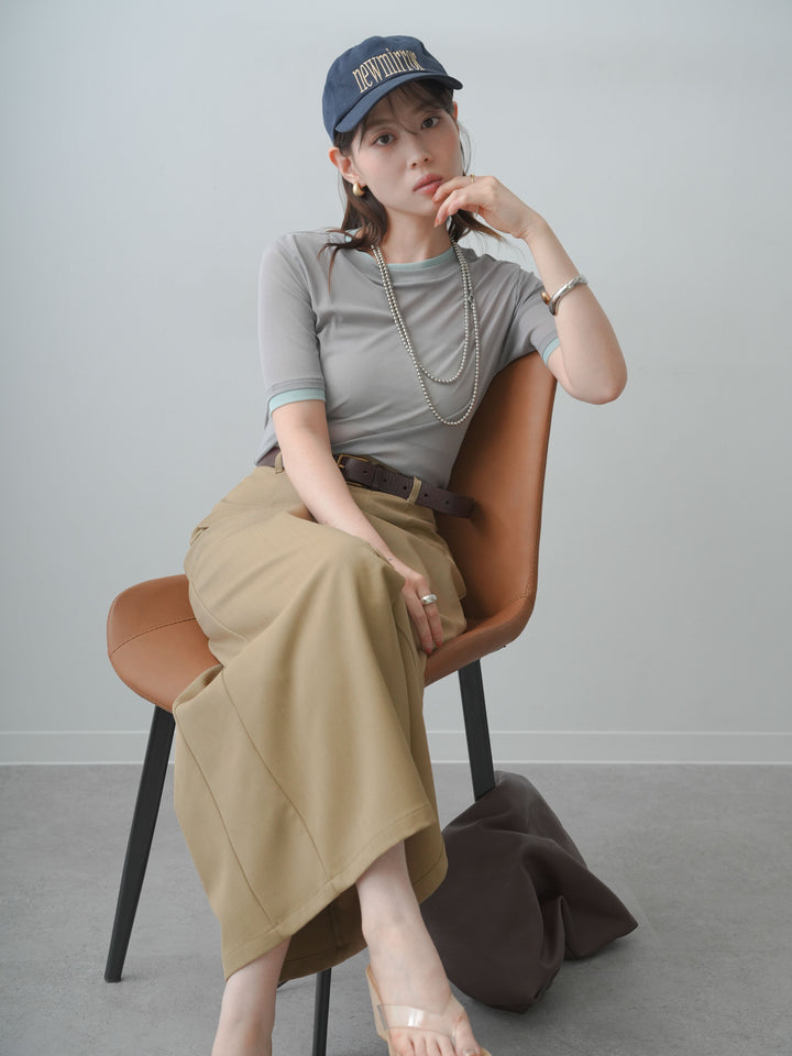 [SET]トリムレイヤードシアー半袖トップス+クレープデシンフラップ付きストレートスカート(2set)