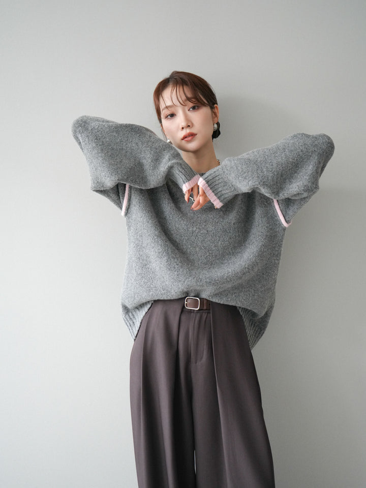 [予約]バイカラーパイピングニットプルオーバー/gray