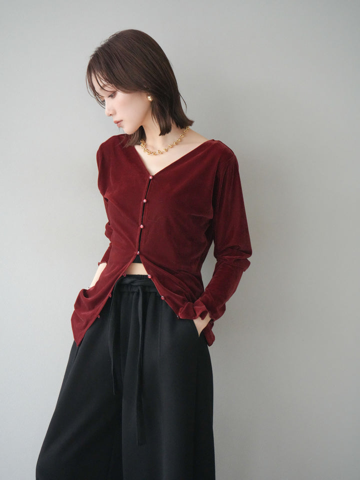 [予約]ベロアカーディガン/bordeaux