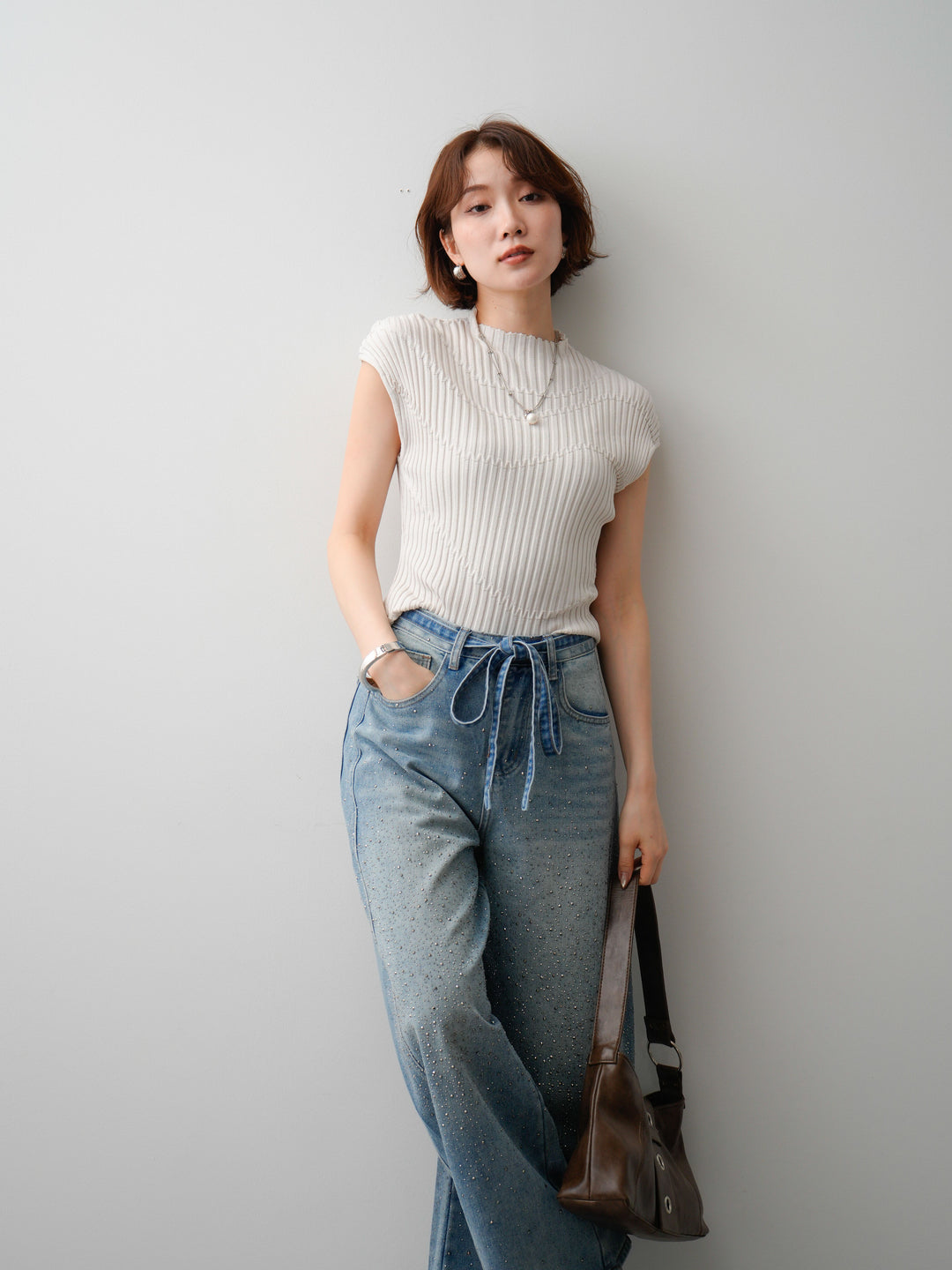 【套裝】Mode Line 羅紋法式針織上衣 + Mode Line 羅紋法式針織上衣（兩件套）