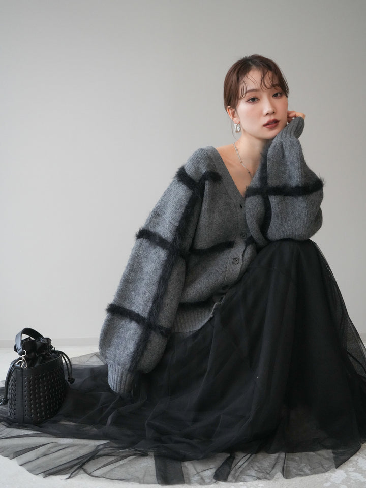 [予約]ミックスシャギーチェックカーディガン/charcoal