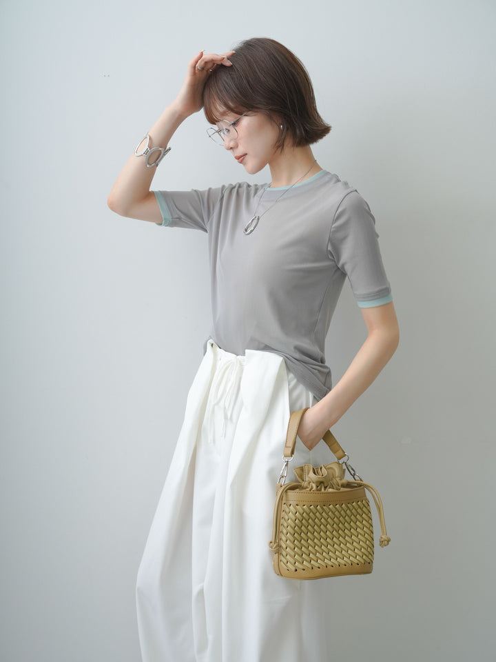 [予約]トリムレイヤードシアー半袖トップス/gray
