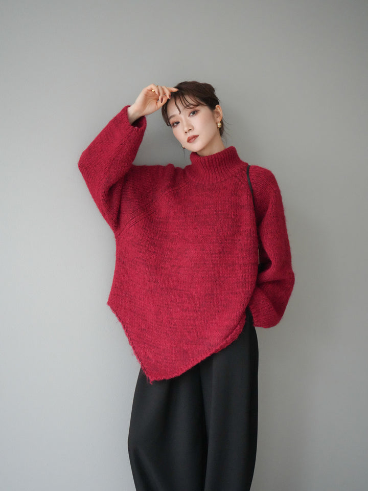 [予約]アシンメトリーハイネックニットプルオーバー/red