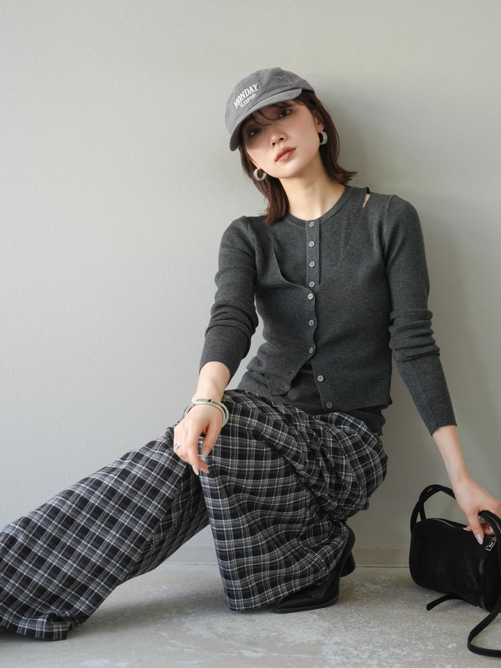 [予約]レイヤードデザインニットカーディガン/チャコール