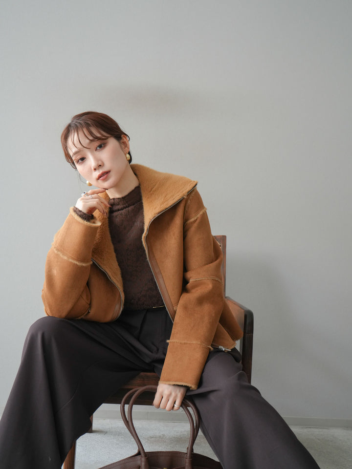 [予約]スタンドカラームートンZIPジャケット/camel