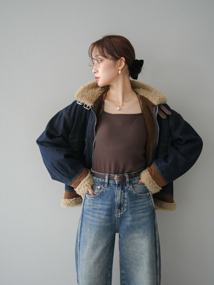 [予約]スタンドカラーファー×デニムジャケット/indigo