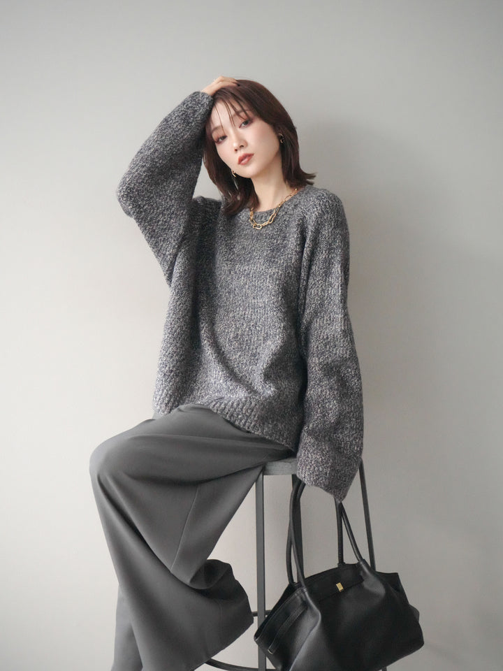 [予約]クルーネック畦編みミックスニット/navy