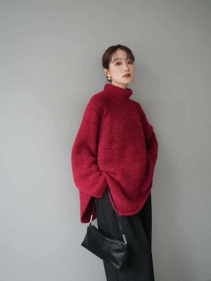 [予約]アシンメトリーハイネックニットプルオーバー/red