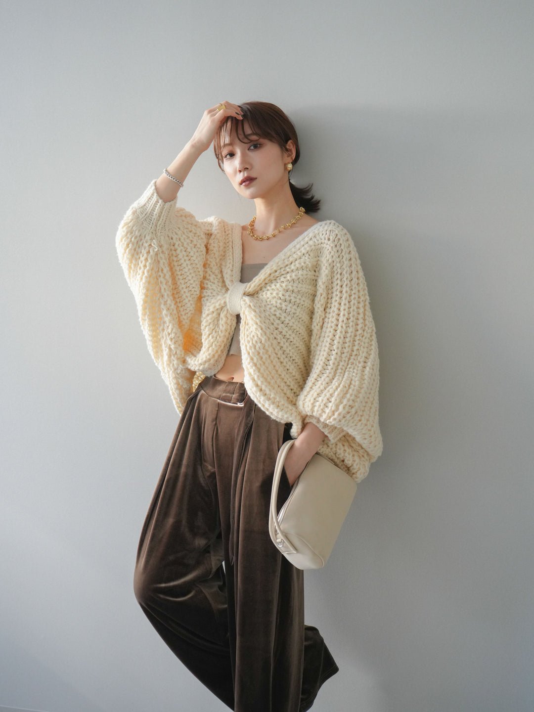 [SET]ローゲージ畦編みドルマンニットボレロ+選べるアクセセット(2set)