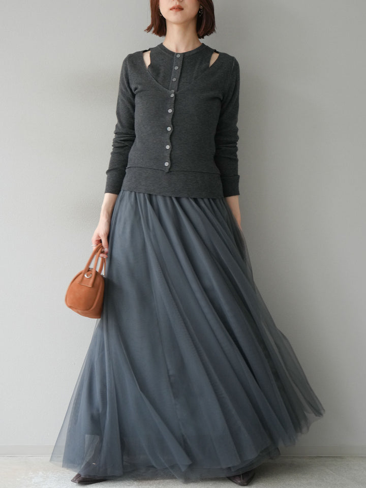 [予約]レイヤードデザインニットカーディガン/チャコール