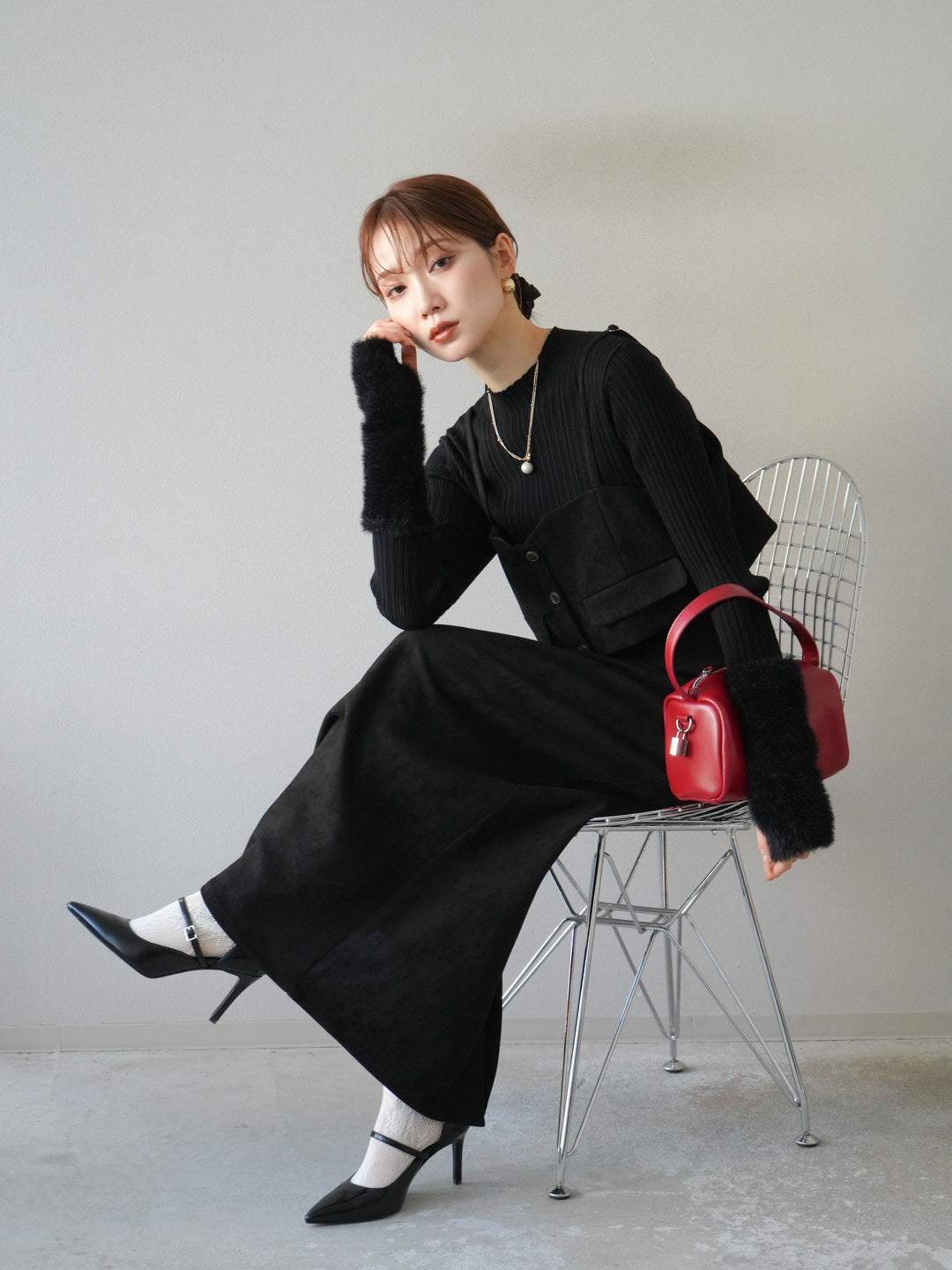 [SET]スウェードビスチェ+スウェードIラインスカート(2set)