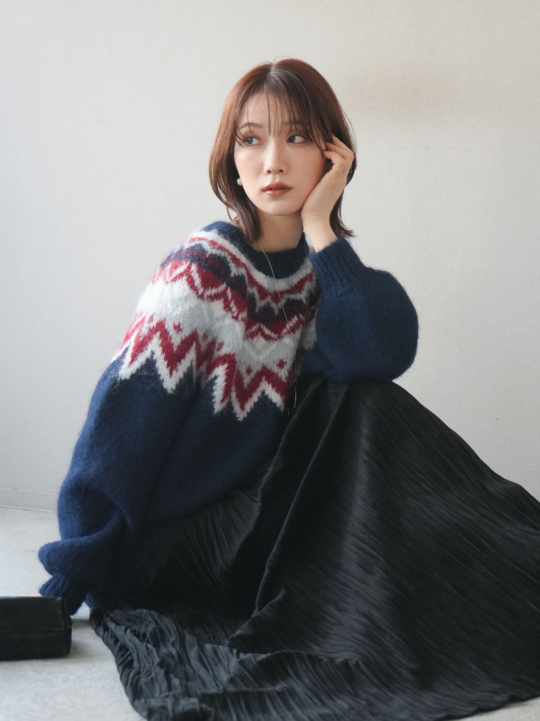 [予約]求心柄オーバーニットプルオーバー/navy