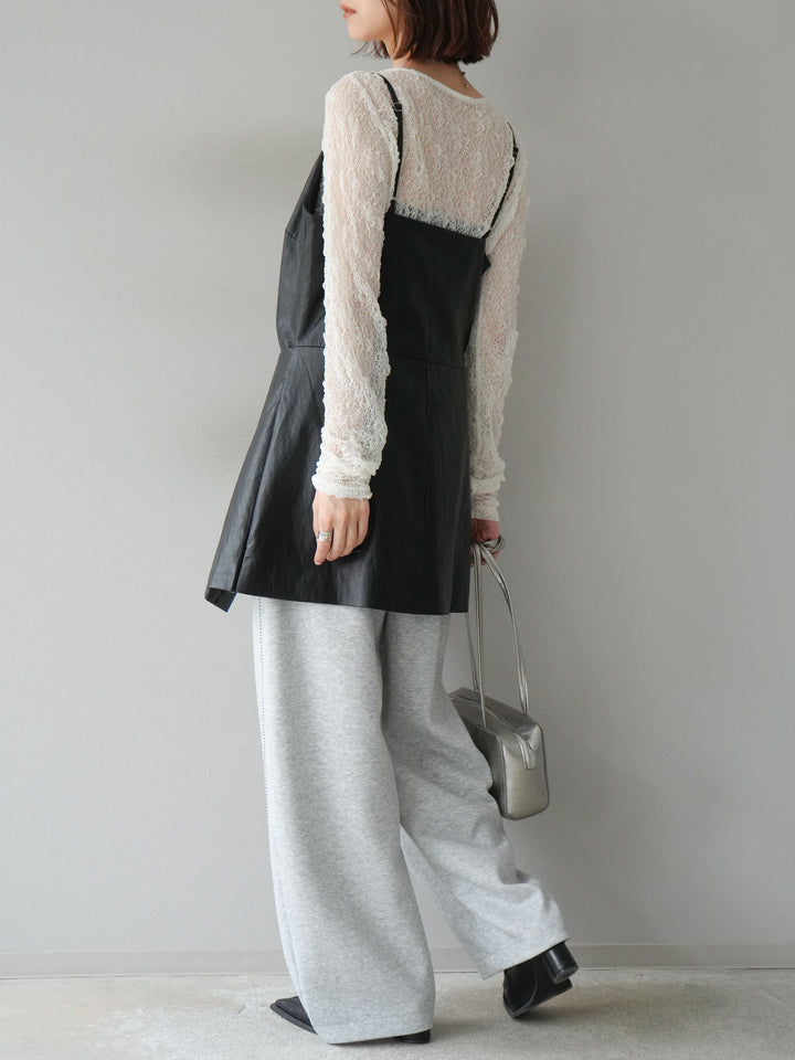 [予約]レイヤードレザーキャミソールチュニック/ブラック